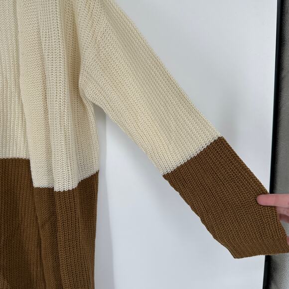 Long Line Lace-Up Back Color Block Knit Long Sleeve Cardigan Womens Small - Picture 7 of 7